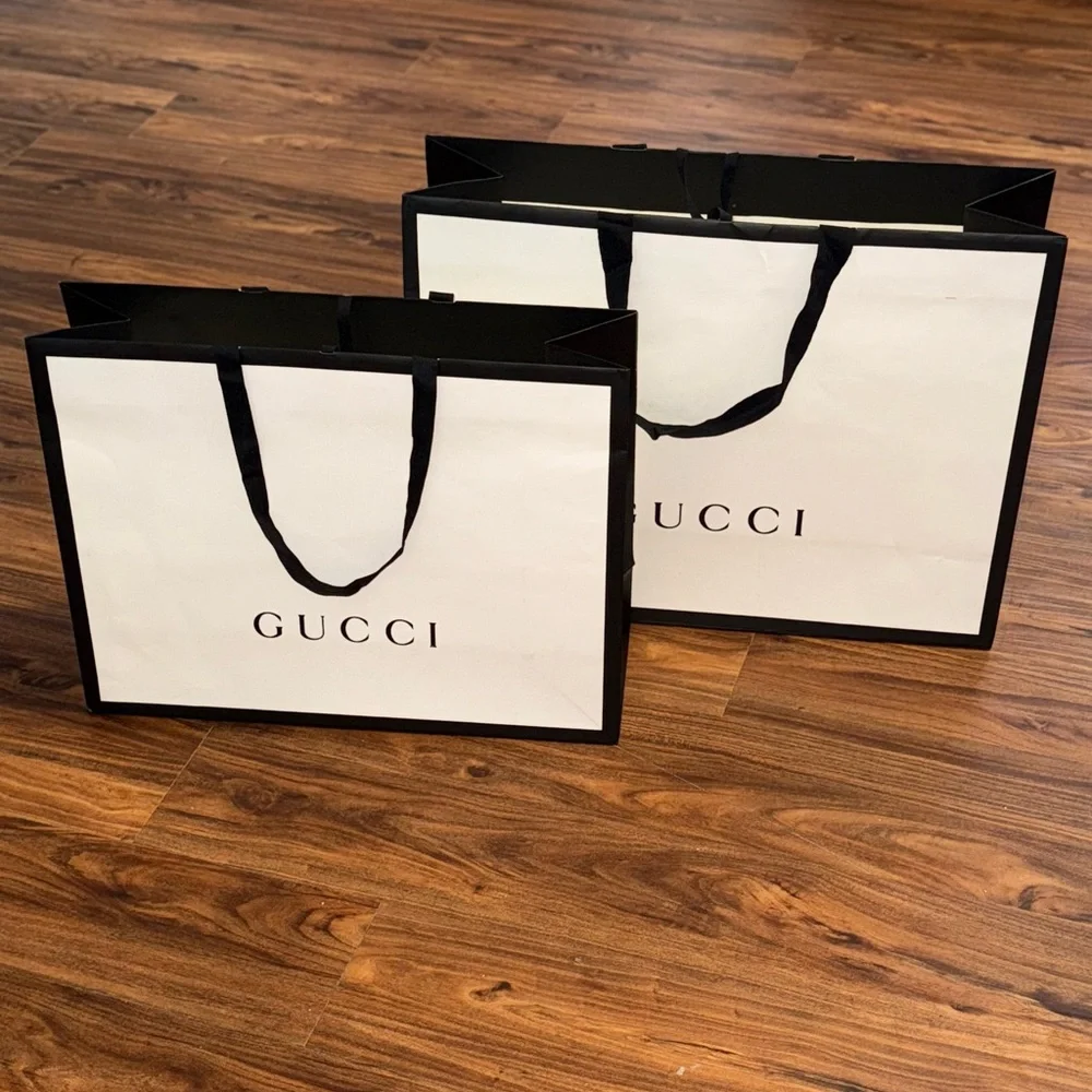 Gucci White and Black Designer Shopping Bags